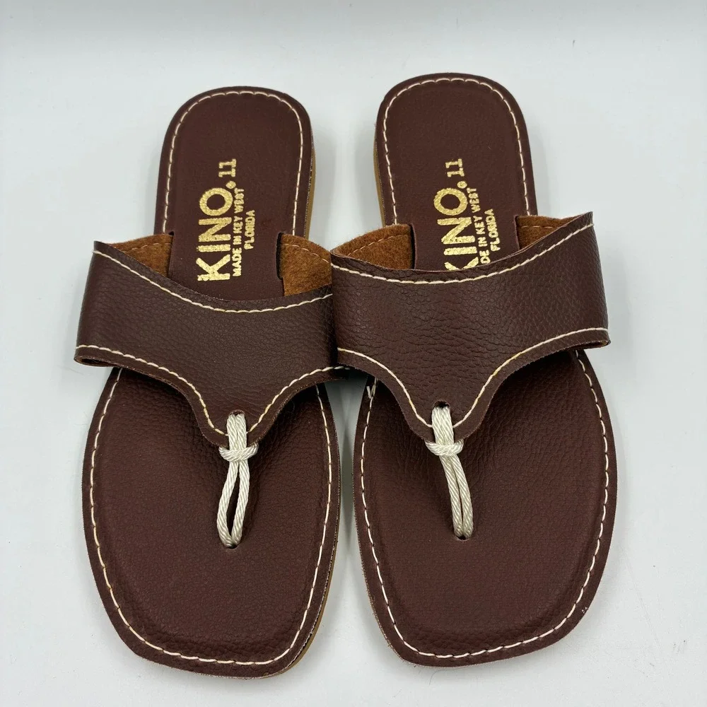 Kino Key West Florida Brown Leather Rope Thong Sandals Mens 11 Handmade Slides